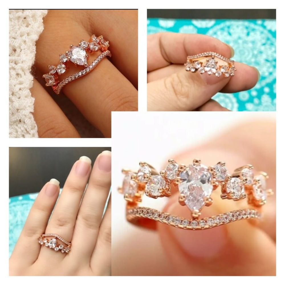 NEW!💙💎ROSE💗💛GOLDEN RING!💎💙7 TEARDROP CZ PAVE - Picture 1 of 8